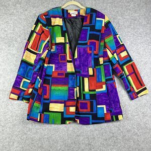 VTG Stephanie Thomas Blazer Womens 14 Abstract Geo Jacket 90s Colorful Artsy USA